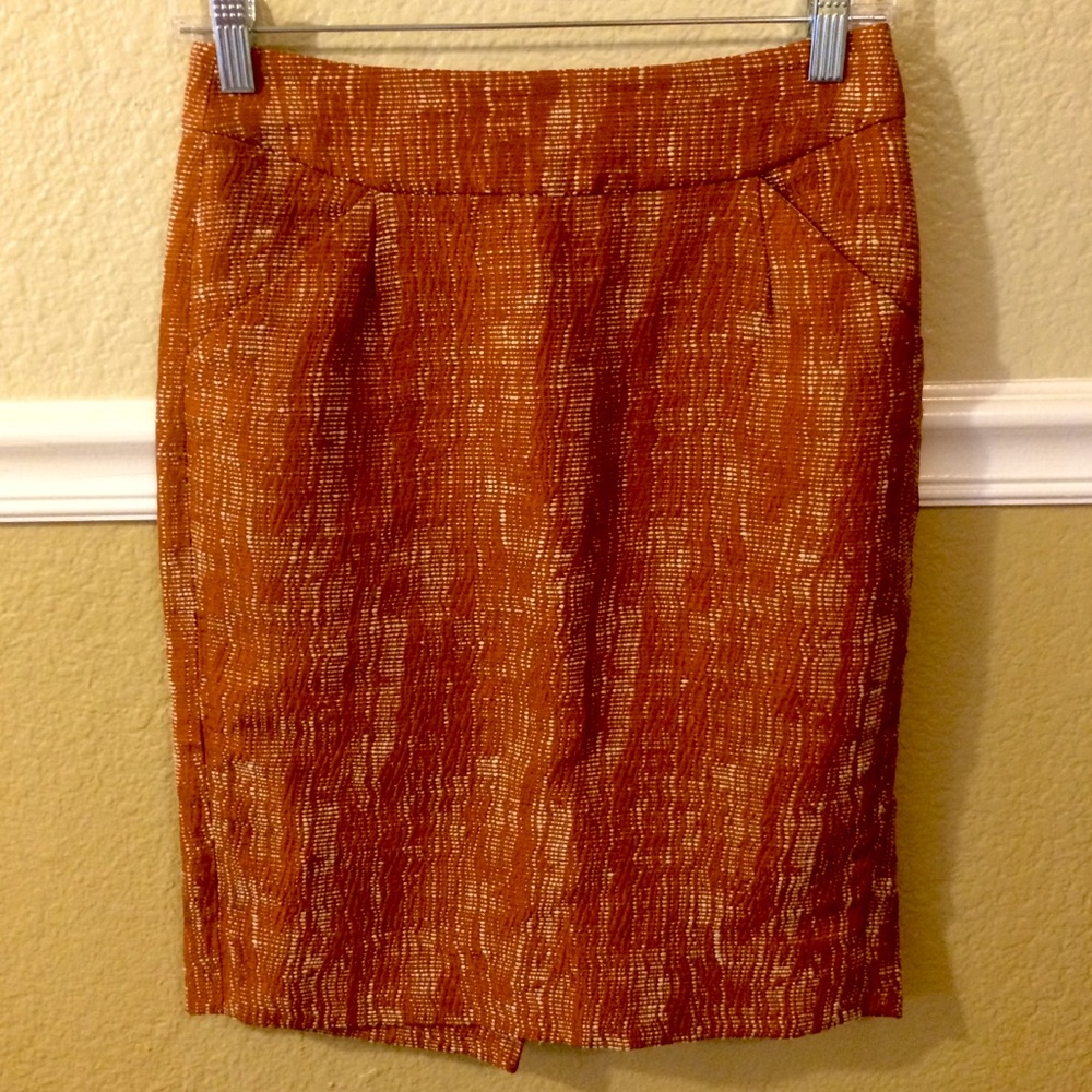 J Crew Orange Textured Tweed Pencil Skirt Size 0